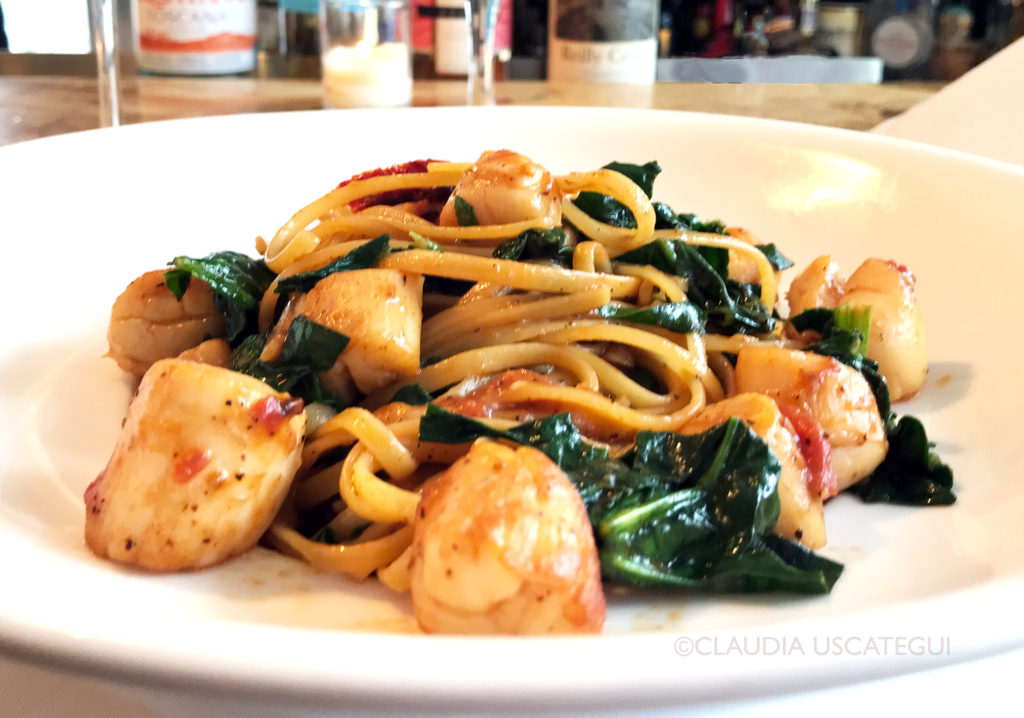 Pasta with Peconic Bay Scallops, Spinach and Sun-dried Tomatoes iL Giardino Style